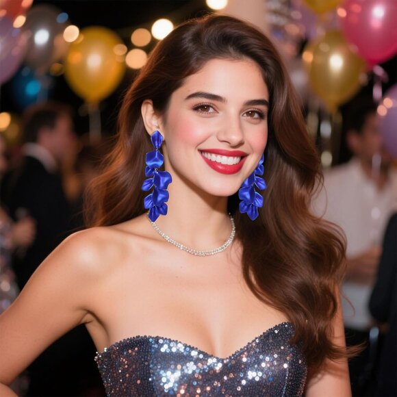 1 Pair of Long Acrylic Rose Petal Dangle Earrings Rose Flower Earrings Drop Stat - Picture 4 of 7